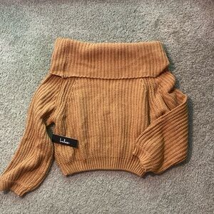 Lulu's mustard/caramel cropped Off-Shoulder Sweater